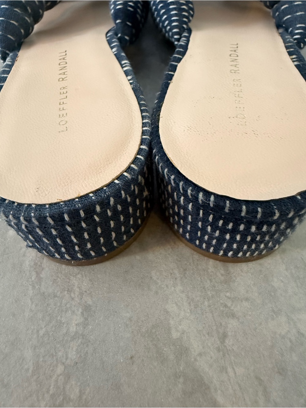 Loeffler Randall Elsie Blue White Woven Boho Fabric Block Heel Sandals Slides 9 - Picture 10 of 10